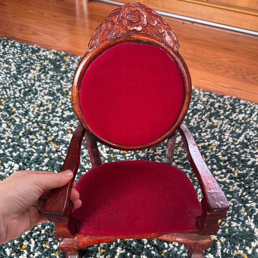 Red Velvet Mahogany Doll Chair